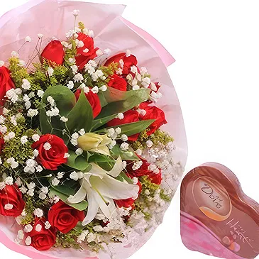 Huaibei bloemen bloemist- Romantisch rode rozen en witte lelie handboek Boeket/bloemstuk