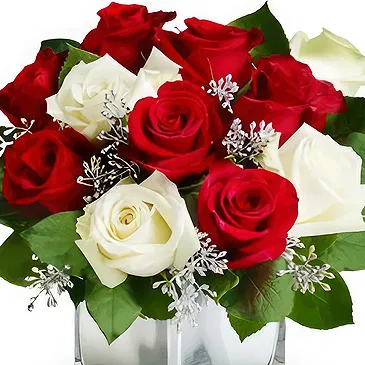 China flowers  -  Romantic Red and White Rose Bouquet  Flower Bouquet/Arrangement