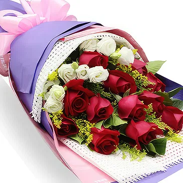 China flowers  -  Stunning Red and White Roses with Baby’s Brea Flower Bouquet/Arrangement
