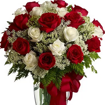 China flowers  -  Romantic Red and White Roses in a Beautiful A Flower Bouquet/Arrangement
