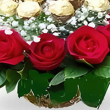 China flowers  -  Romantic Red Roses with Chocolates in a Baske Flower Bouquet/Arrangement