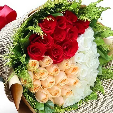Qingdao flowers  -  Luxury Red, White, and Champagne Rose Floral  Flower Bouquet/Arrangement