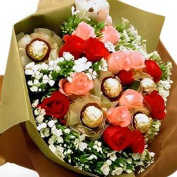 China flowers  -  Red & Pink Rose with Chocolate Arrangement Flower Bouquet/Arrangement