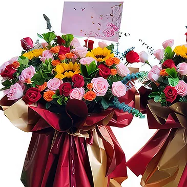 China flowers  -  Standing Basket of Vibrant Roses Flower Bouquet/Arrangement