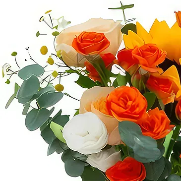 China flowers  -  Golden Sunflowers with Champagne Roses  Flower Bouquet/Arrangement
