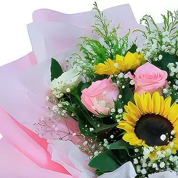 China flowers  -  Bright Sunflower Bouquet with White and Pink  Flower Bouquet/Arrangement