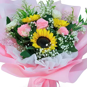 China flowers  -  Bright Sunflower Bouquet with White and Pink  Flower Bouquet/Arrangement