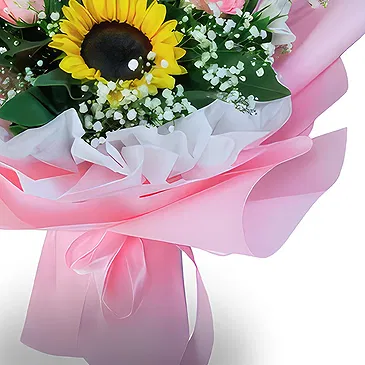 China flowers  -  Bright Sunflower Bouquet with White and Pink  Flower Bouquet/Arrangement