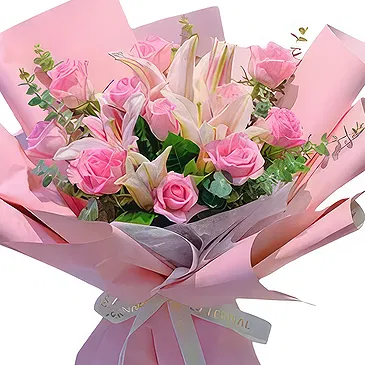 China flowers  -  Graceful Pink Rose and Lily Floral Bouquet Flower Bouquet/Arrangement