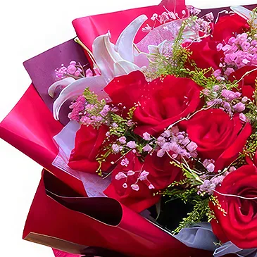 China flowers  -  Passionate Red Rose and Pink Lily Floral Arra Flower Bouquet/Arrangement
