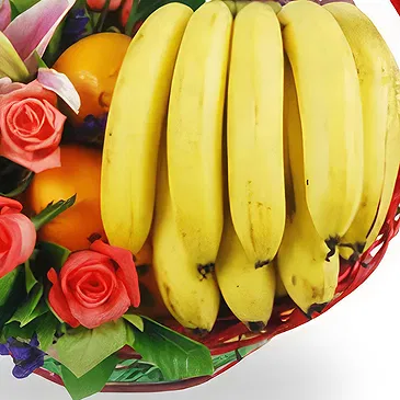 China flowers  -  Vibrant Mixed Flowers with Seasonal Fruits Ba Flower Bouquet/Arrangement