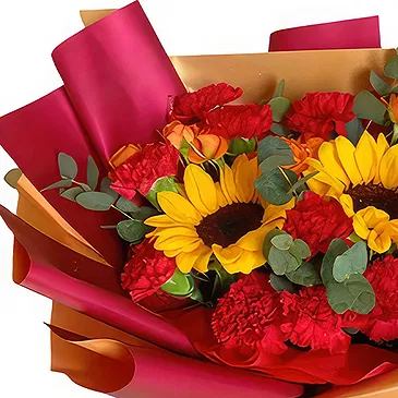 China flowers  -  Carnations with Sunflowers and Orange Spray R Flower Bouquet/Arrangement