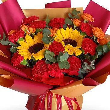 China flowers  -  Carnations with Sunflowers and Orange Spray R Flower Bouquet/Arrangement
