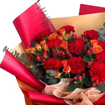 China flowers  -  VibrantMixed Flower and Red Berries Bouquet Flower Bouquet/Arrangement