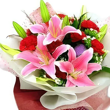 China flowers  -  Romantic Red Carnations and Pink Lilies Bouqu Flower Bouquet/Arrangement