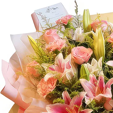 China flowers  -  Timeless Pink Roses, Carnations, and Lilies B Flower Bouquet/Arrangement