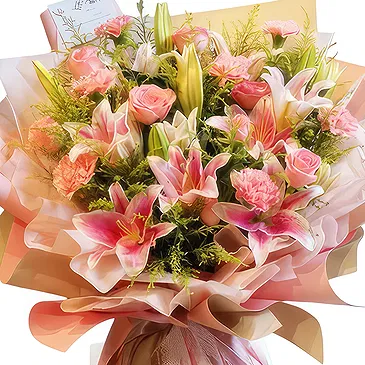 China flowers  -  Timeless Pink Roses, Carnations, and Lilies B Flower Bouquet/Arrangement