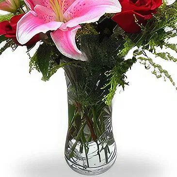 China flowers  -  Elegant Red Roses with Soft Pink Lilies Arran Flower Bouquet/Arrangement