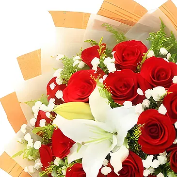 China flowers  -  Red Roses, White Lilies, and Baby’s Breath Flower Bouquet/Arrangement