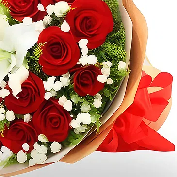 China flowers  -  Red Roses, White Lilies, and Baby’s Breath Flower Bouquet/Arrangement
