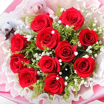 China flowers  -  Red Roses and Baby’s Breath Arrangement with  Flower Bouquet/Arrangement