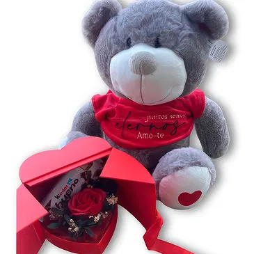 Braga flowers  -  Teddy and box with Rose and Kinder Flower Bouquet/Arrangement