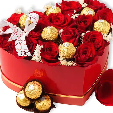 Braga flowers  -  Red Heart Gift Box Flower Bouquet/Arrangement