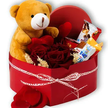 Braga flowers  -  Box with teddy + 3 Roses with Kinders Flower Bouquet/Arrangement