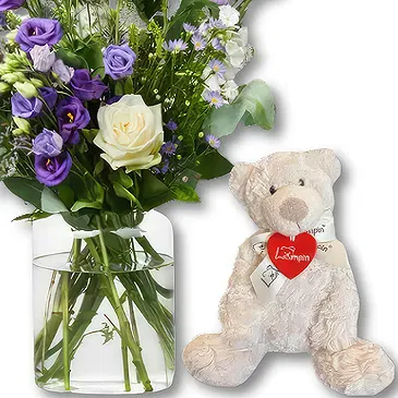 Maastricht flowers  -  Purple Flowers + Free Bear Flower Bouquet/Arrangement