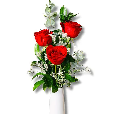 Ariz flowers  -  Red Grace: 3 Red Roses and Green Flower Bouquet/Arrangement