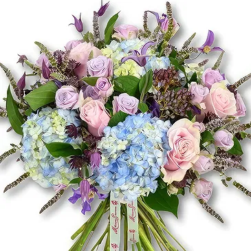 An-Najadah blomster- Bukett med blå hortensia og lilla roser Blomsterarrangementer bukett