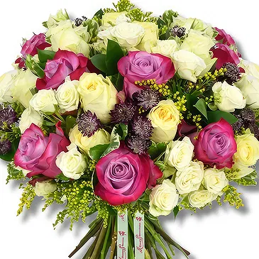 An-Najadah blomster- Gul og dyp lilla rosebukett Blomsterarrangementer bukett