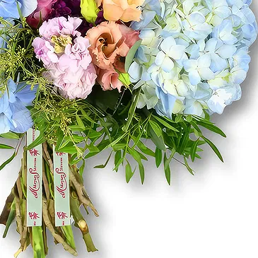 An-Najadah blomster- Bukett med blå hortensia og lilla roser Blomsterarrangementer bukett