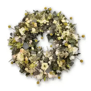 Langholt blomster- Begravelseskrans i hvitt og grønt Blomsterarrangementer bukett