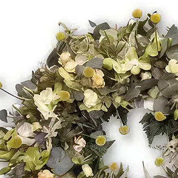 Langholt blomster- Begravelseskrans i hvitt og grønt Blomsterarrangementer bukett