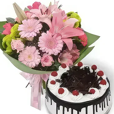 fiorista fiori di Jakarta- Torta E Mazzo Di Fiori Misti Bouquet floreale