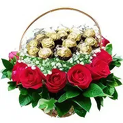 Liyang Shi online Blomsterhandler - Kurv med roser og chokolade Buket