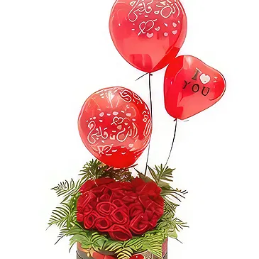 An-Najadah blomster- Romantikk med ballonger Blomsterarrangementer bukett