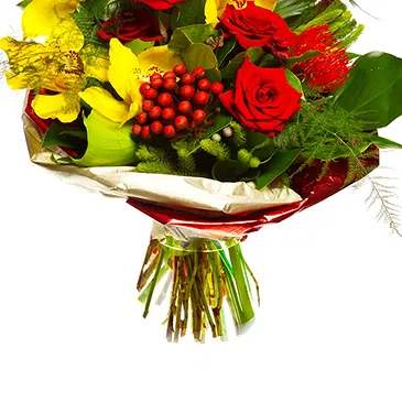 fiorista fiori di Firenze- Bouquet con Orchidee Gerbera e Rose Rosse Bouquet floreale