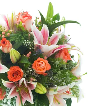 fiorista fiori di Ficarazzi- Composizione di gigli rosa e rose color salmo Bouquet floreale