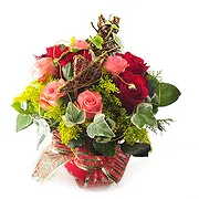 Italy online Florist - Composition of Red and pink Roses in Vase Bouquet