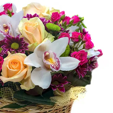 Italy flowers  -  Basket of Orchids and Roses Flower Bouquet/Arrangement