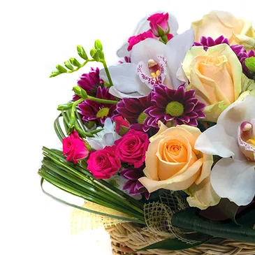 Italy flowers  -  Basket of Orchids and Roses Flower Bouquet/Arrangement