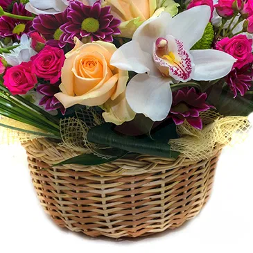 Italy flowers  -  Basket of Orchids and Roses Flower Bouquet/Arrangement