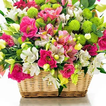 Italy flowers  -  Basket of Mixed White & Pink Flowers Flower Bouquet/Arrangement