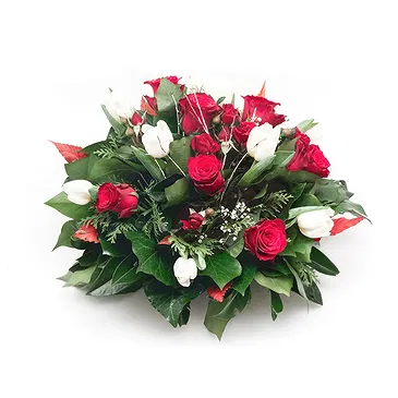 Mira flowers  -  Red and White Funeral Composition Flower Bouquet/Arrangement