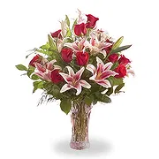 China online Florist - Glass Vase with Red Roses and Pink Casablanca Bouquet