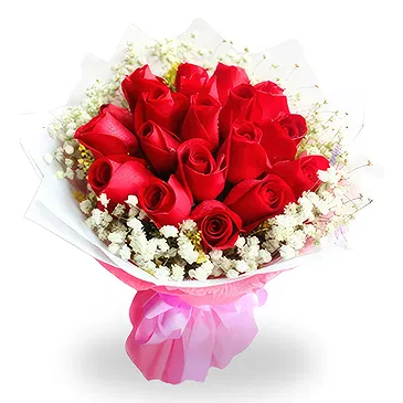 Qingdao flowers  -  Romantic  Red Roses with Baby's Breath & Pape Flower Bouquet/Arrangement