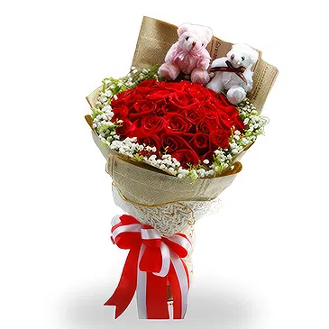 China flowers  -  Hand-Tied 24 Red Roses with Baby's Breath & T Flower Bouquet/Arrangement