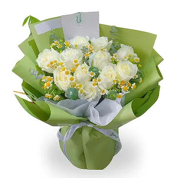 China flowers  -  Classic White Roses and Chamomile Mixed Bouqu Flower Bouquet/Arrangement